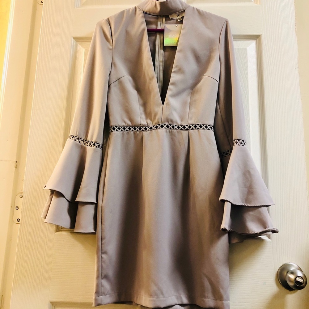 Missguided Gray Crepe Ladder Detail Flarred Sleeve